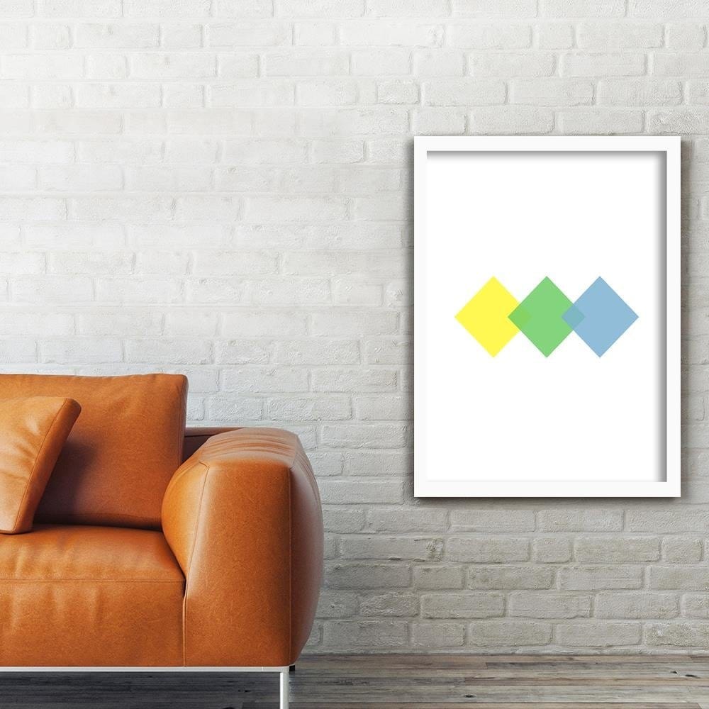 Glezna baltā rāmī - Three Colorful Squares Home Trends DECO