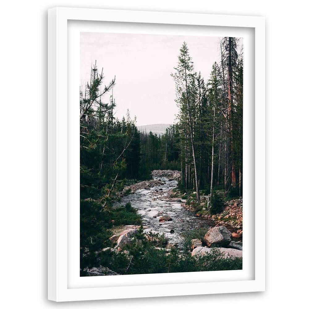 Glezna baltā rāmī - Tranquil Forest Stream Home Trends DECO