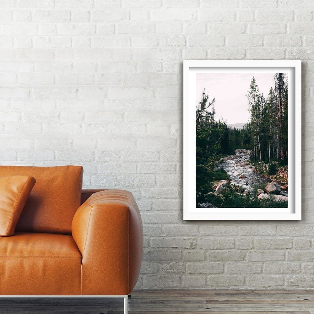 Glezna baltā rāmī - Tranquil Forest Stream Home Trends DECO