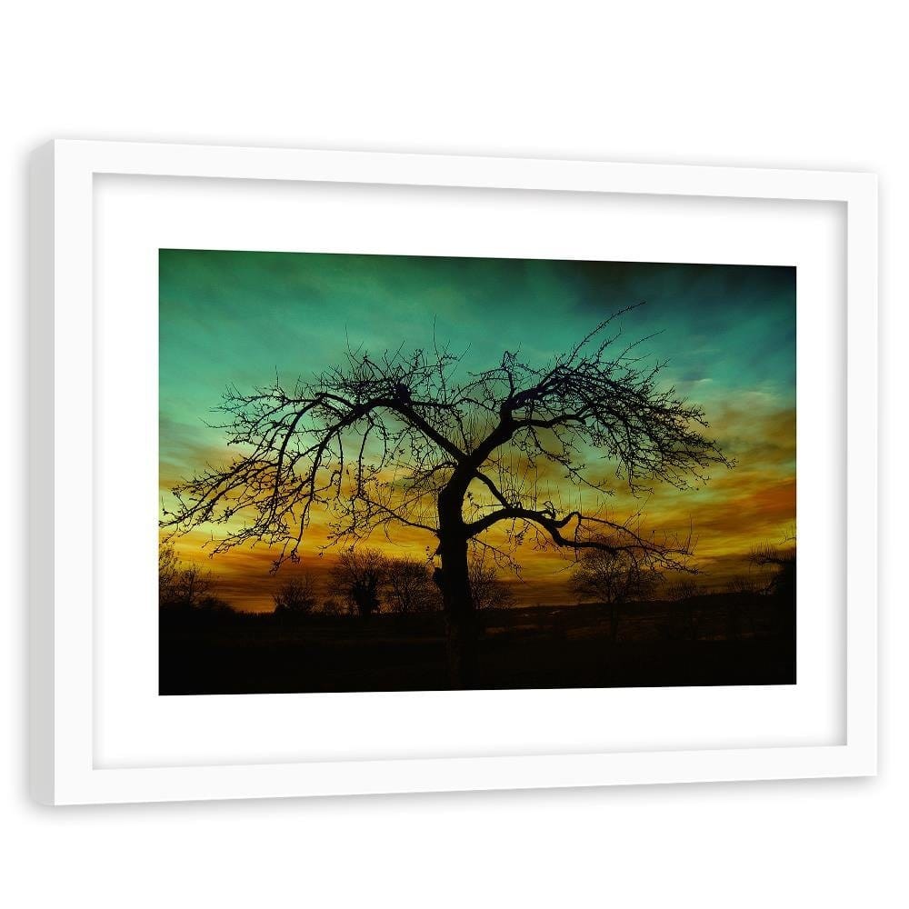Glezna baltā rāmī - Tree At Dusk Home Trends DECO