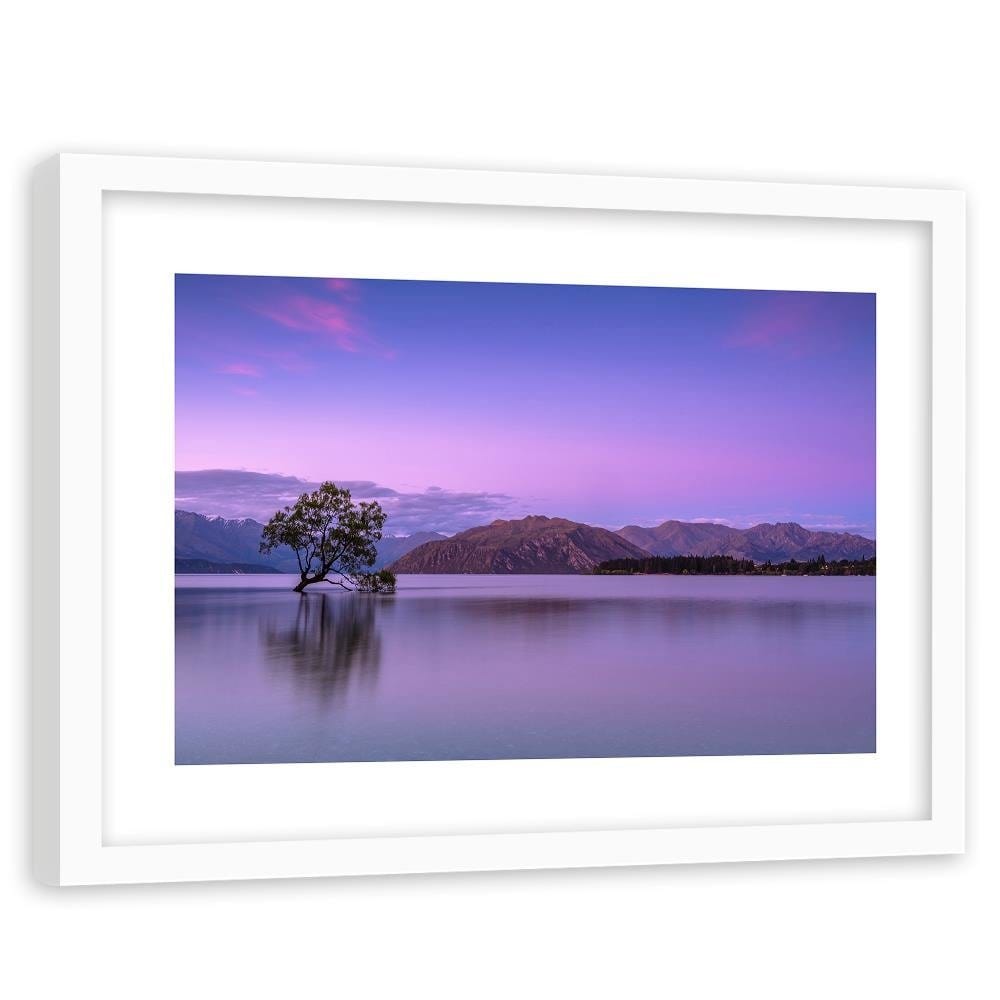 Glezna baltā rāmī - Tree In The Middle Of The Lake 1 Home Trends DECO