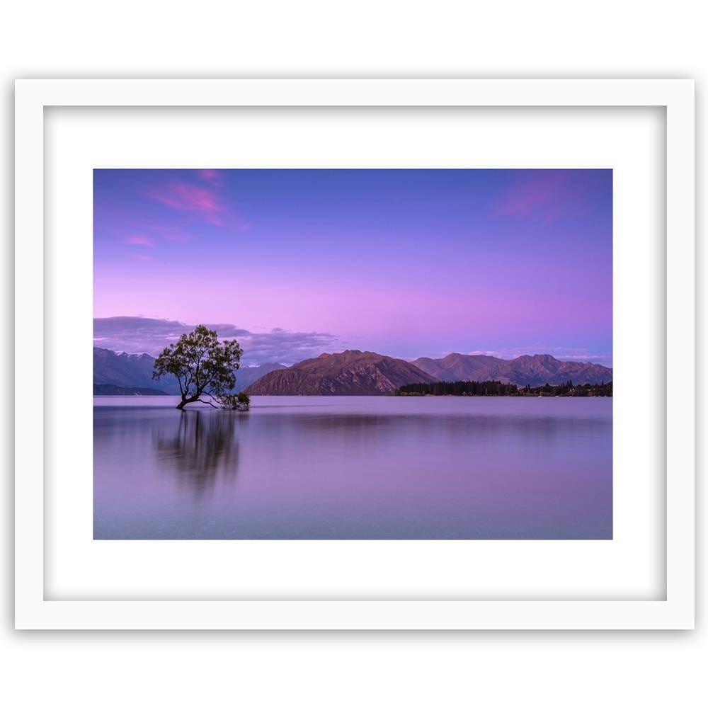 Glezna baltā rāmī - Tree In The Middle Of The Lake 1 Home Trends DECO