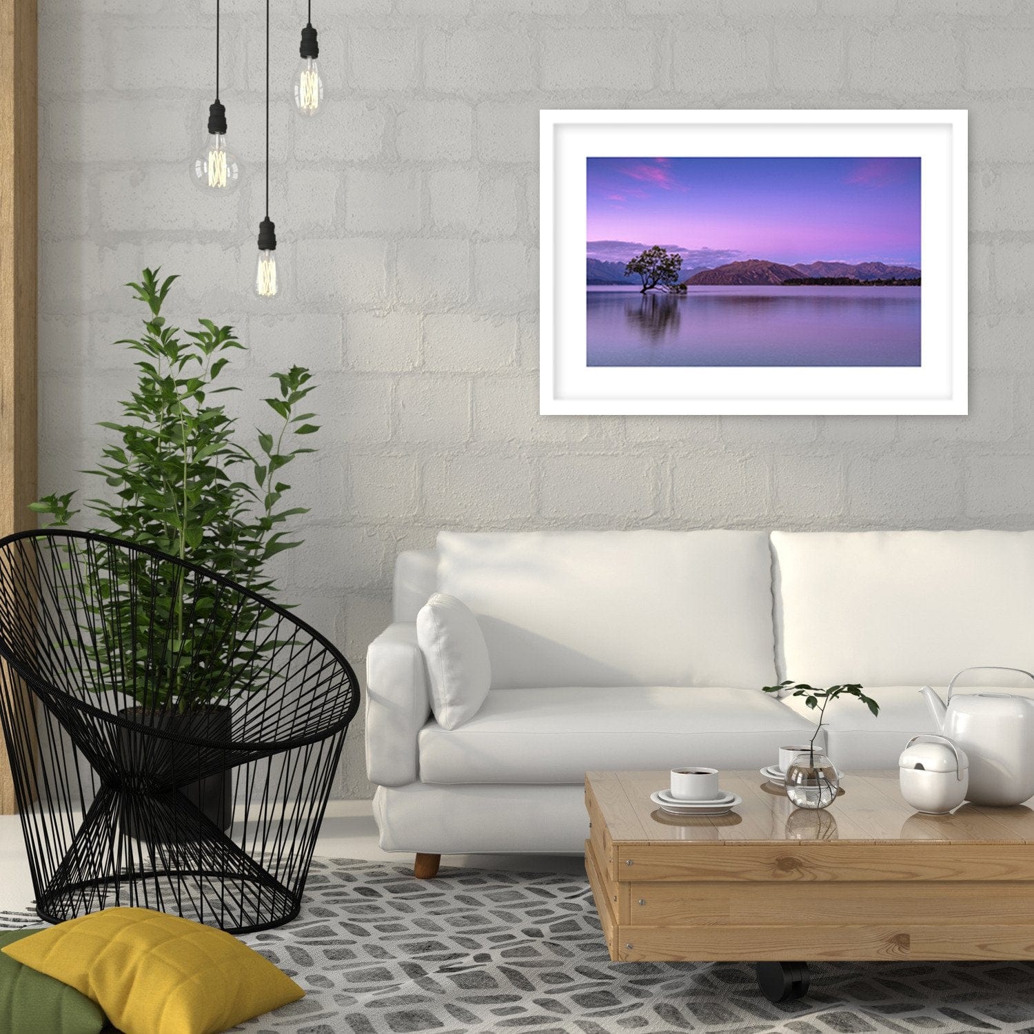 Glezna baltā rāmī - Tree In The Middle Of The Lake 1 Home Trends DECO