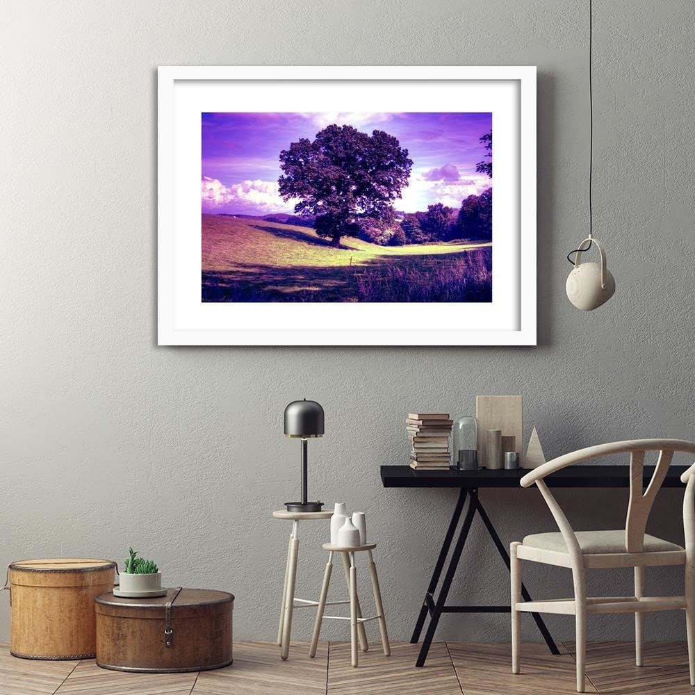 Glezna baltā rāmī - Tree In Violet Home Trends DECO