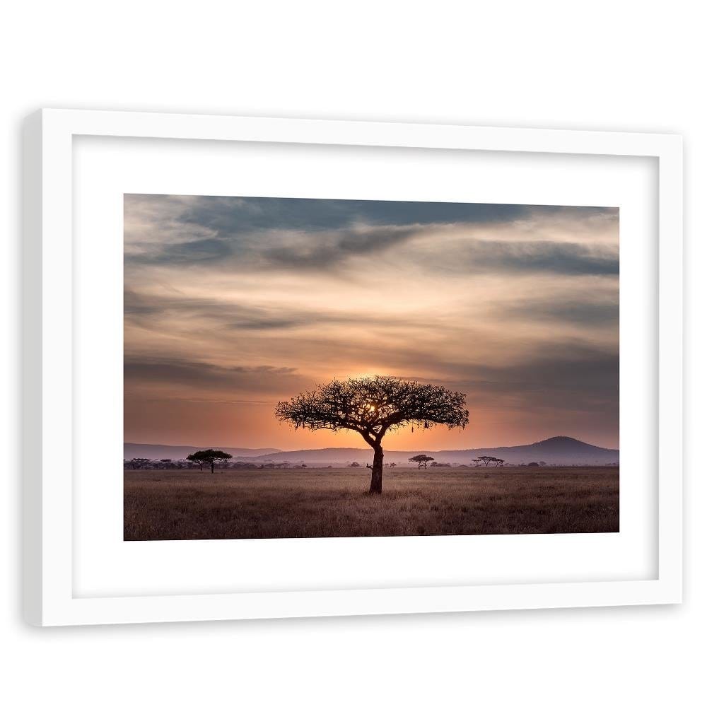 Glezna baltā rāmī - Tree On Savannah Home Trends DECO