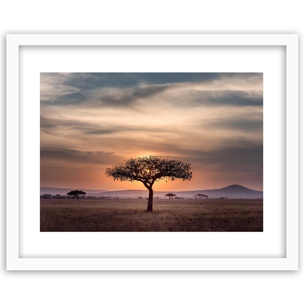 Glezna baltā rāmī - Tree On Savannah Home Trends DECO