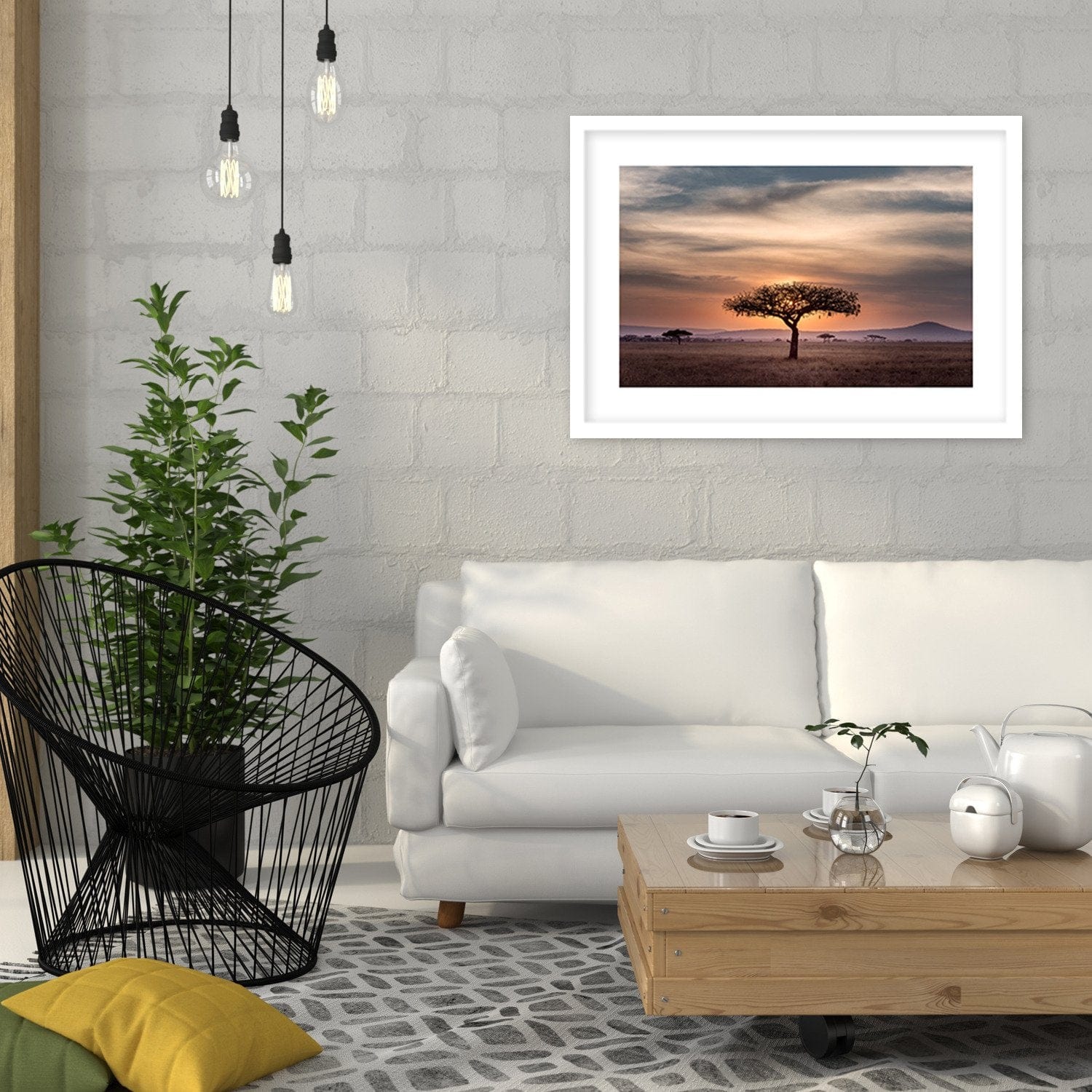 Glezna baltā rāmī - Tree On Savannah Home Trends DECO