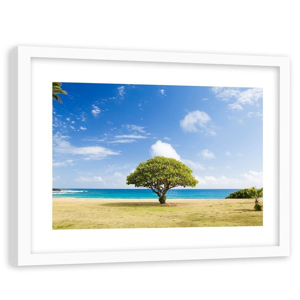 Glezna baltā rāmī - Tree On The Beach Home Trends DECO