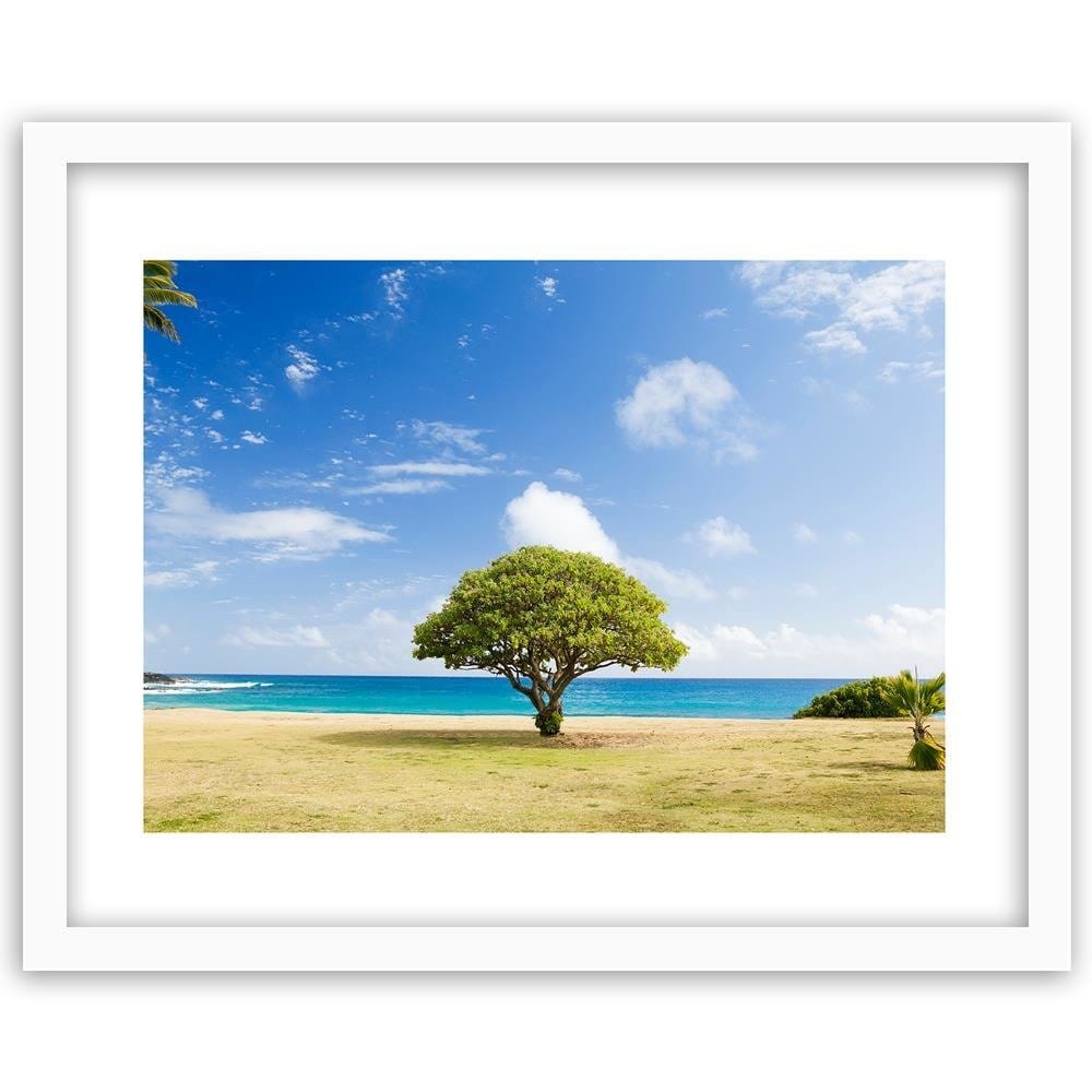 Glezna baltā rāmī - Tree On The Beach Home Trends DECO