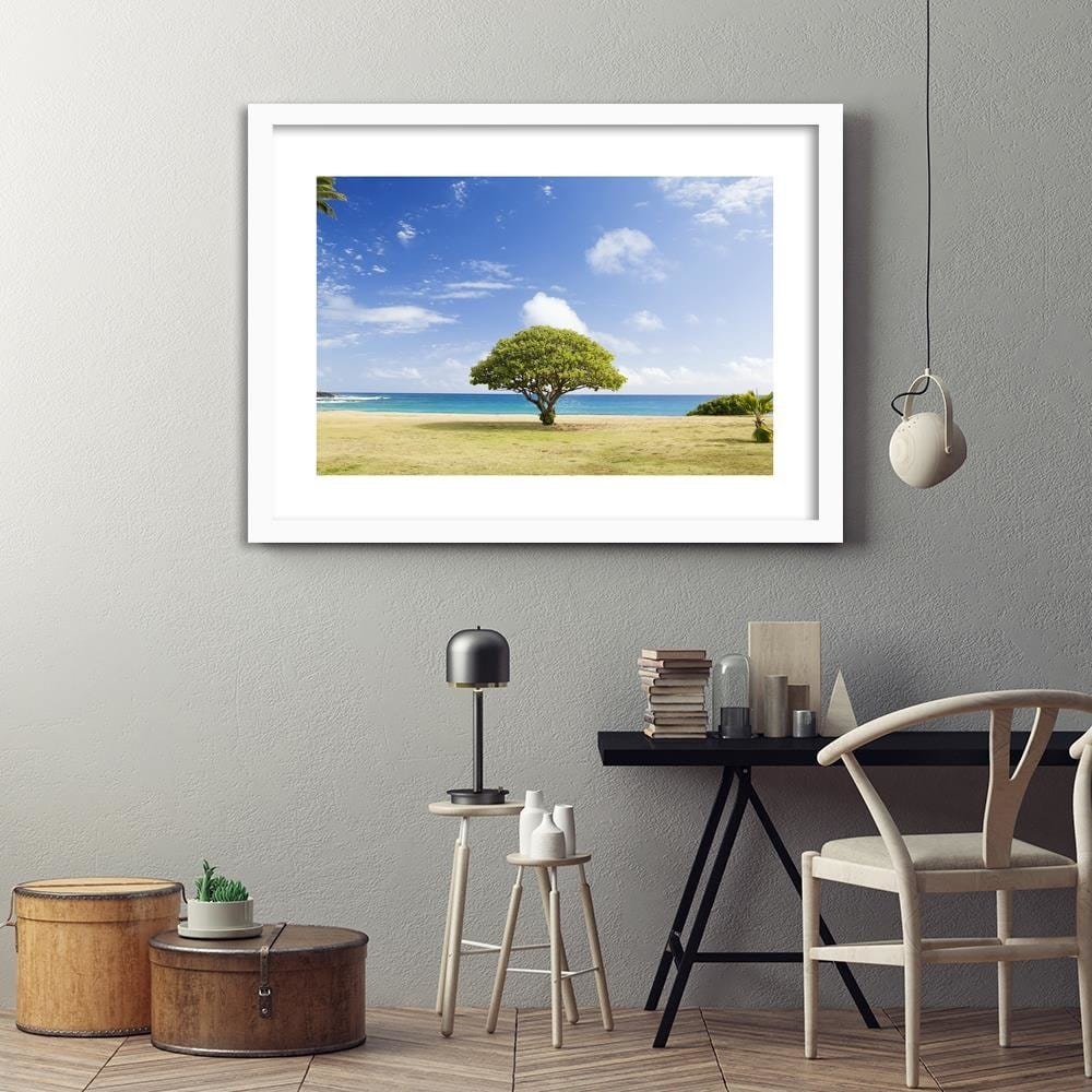 Glezna baltā rāmī - Tree On The Beach Home Trends DECO