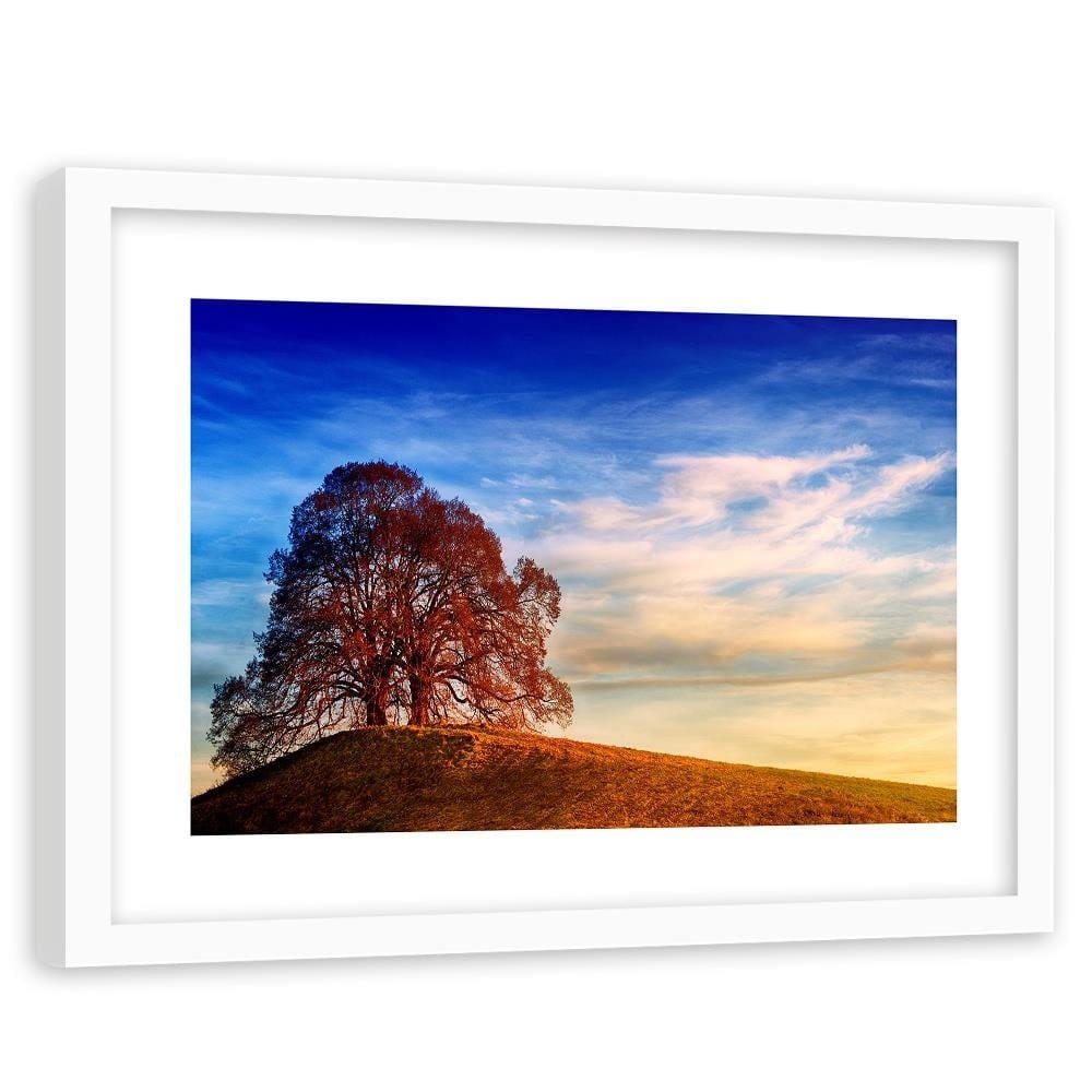 Glezna baltā rāmī - Tree On The Hill Home Trends DECO