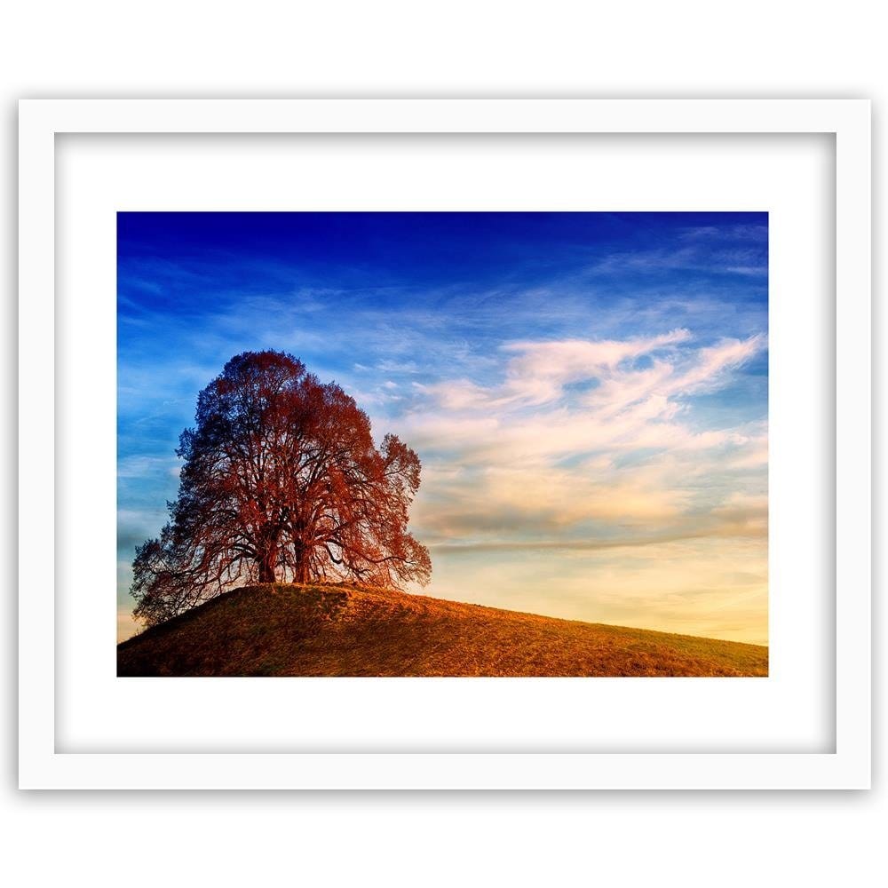 Glezna baltā rāmī - Tree On The Hill Home Trends DECO