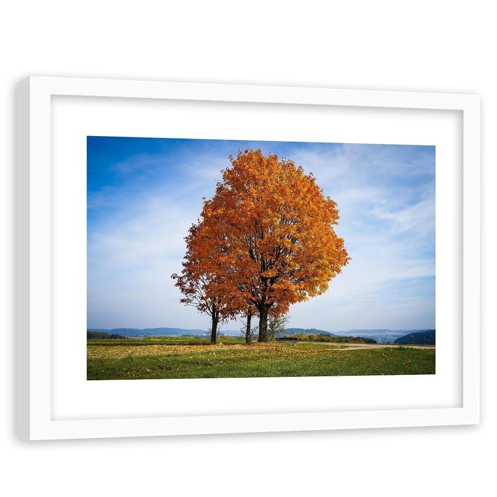 Glezna baltā rāmī - Tree On The Hill Home Trends DECO