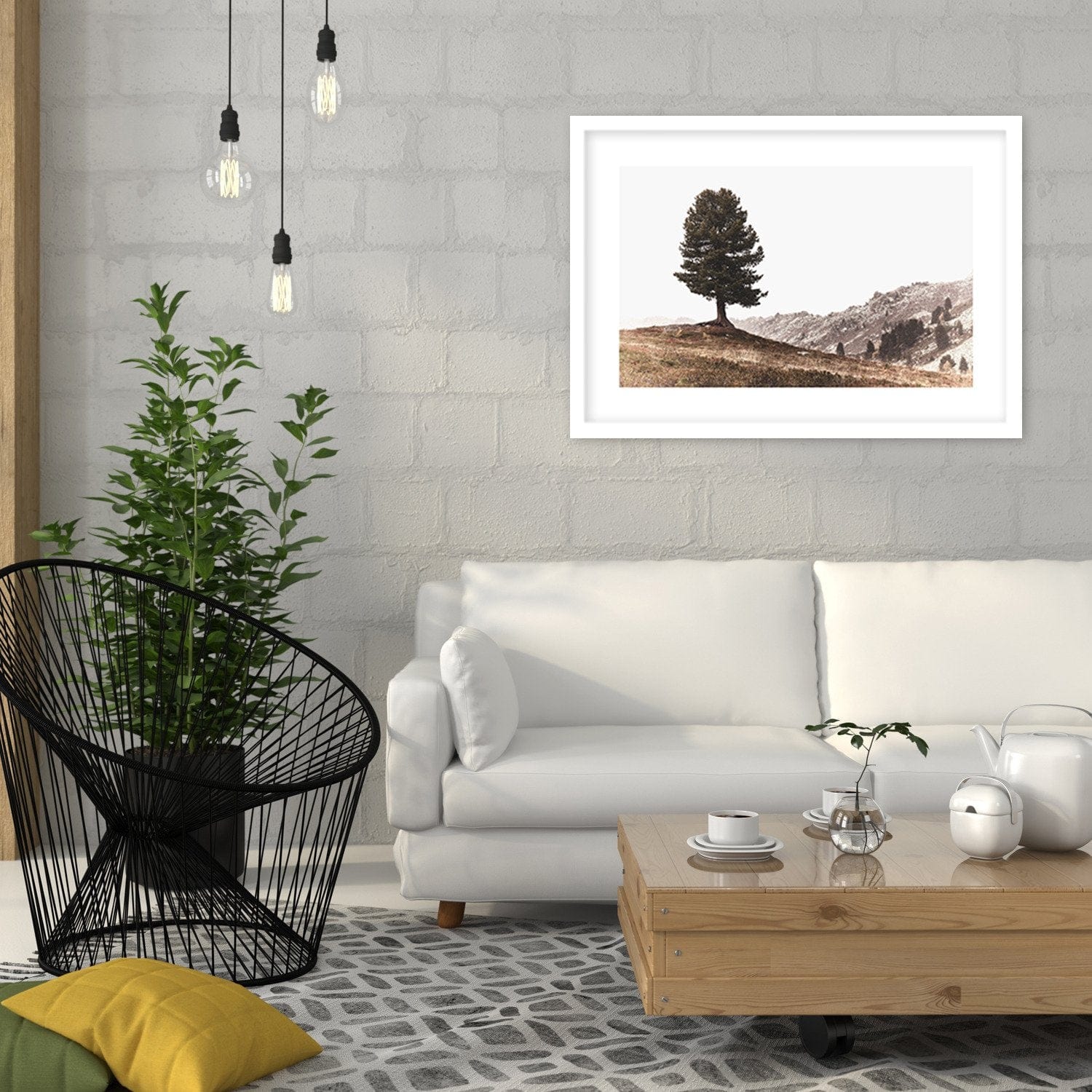 Glezna baltā rāmī - Tree On The Hills Home Trends DECO