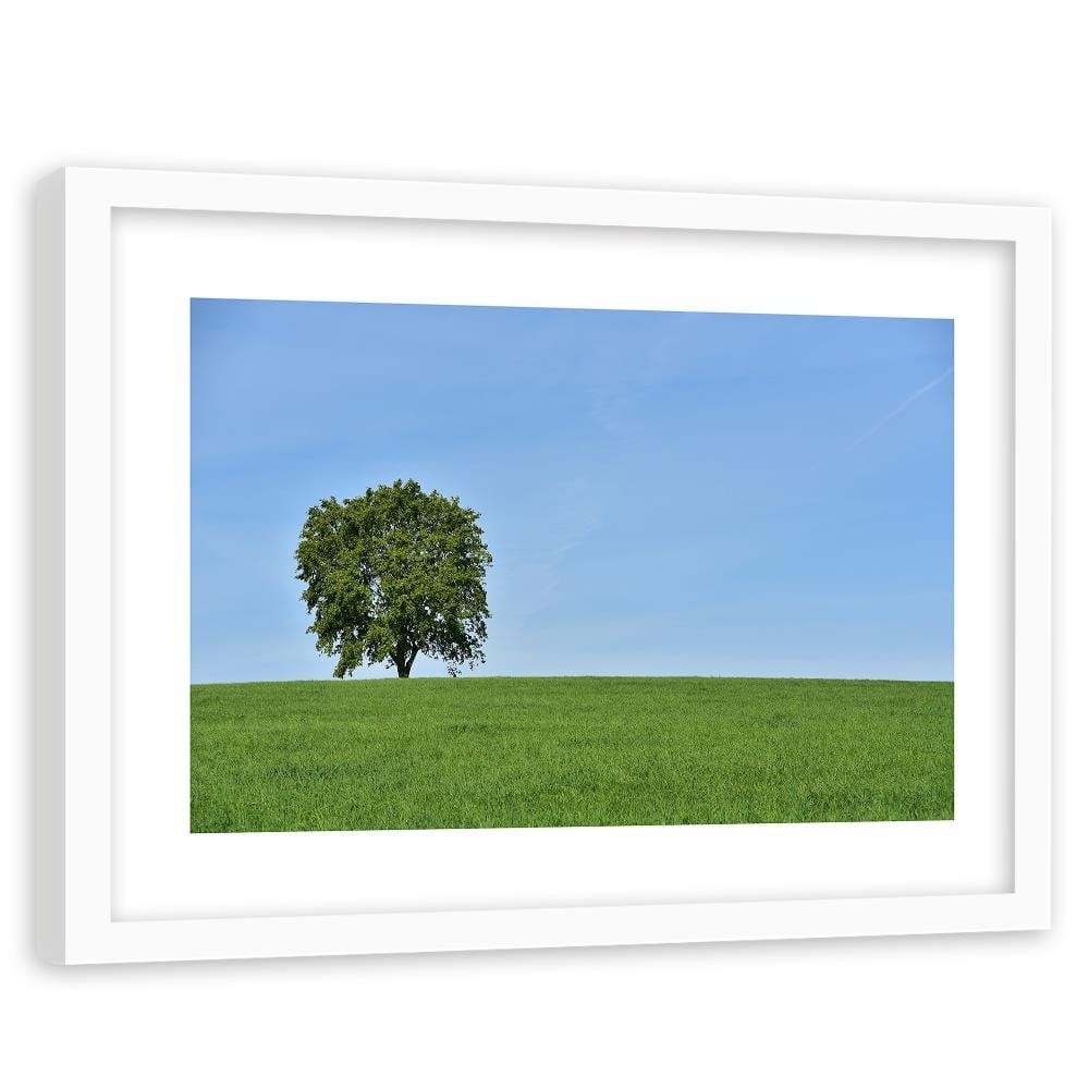 Glezna baltā rāmī - Tree On The Meadow Home Trends DECO