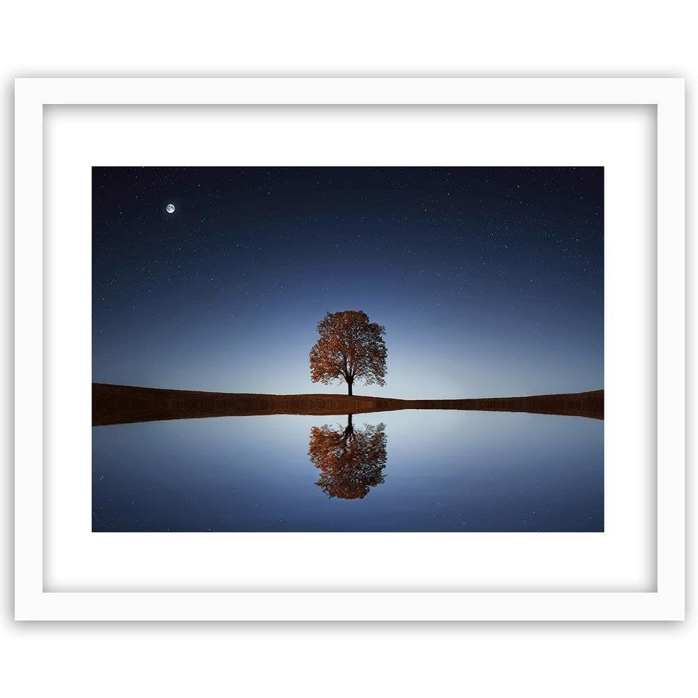 Glezna baltā rāmī - Tree Under The Night Sky Home Trends DECO