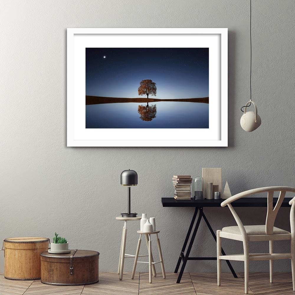 Glezna baltā rāmī - Tree Under The Night Sky Home Trends DECO