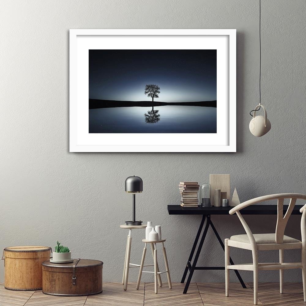 Glezna baltā rāmī - Tree Under The Stars Home Trends DECO