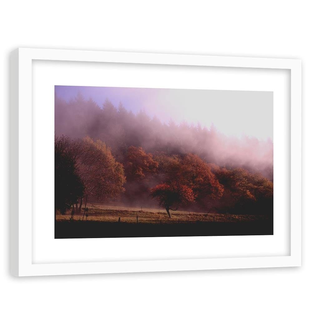 Glezna baltā rāmī - Trees In The Fog Home Trends DECO