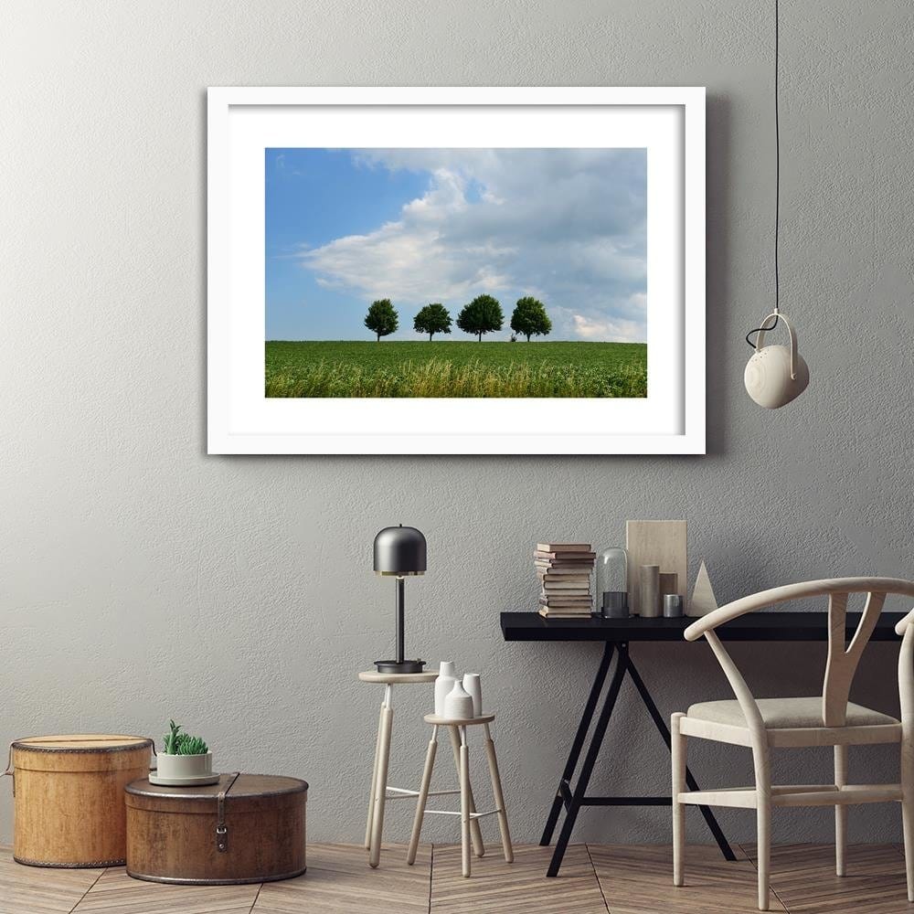 Glezna baltā rāmī - Trees On The Meadow Home Trends DECO