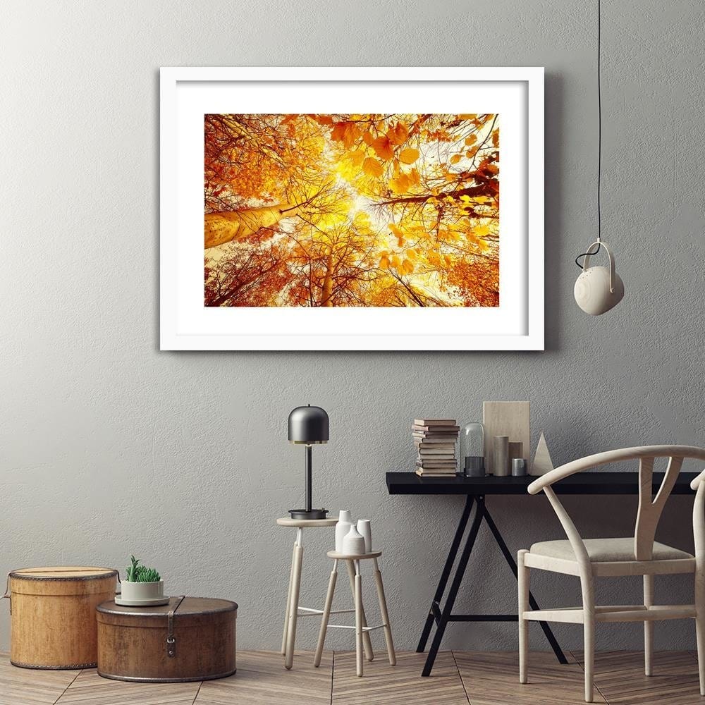 Glezna baltā rāmī - Trees With Leaves Yellowed Home Trends DECO