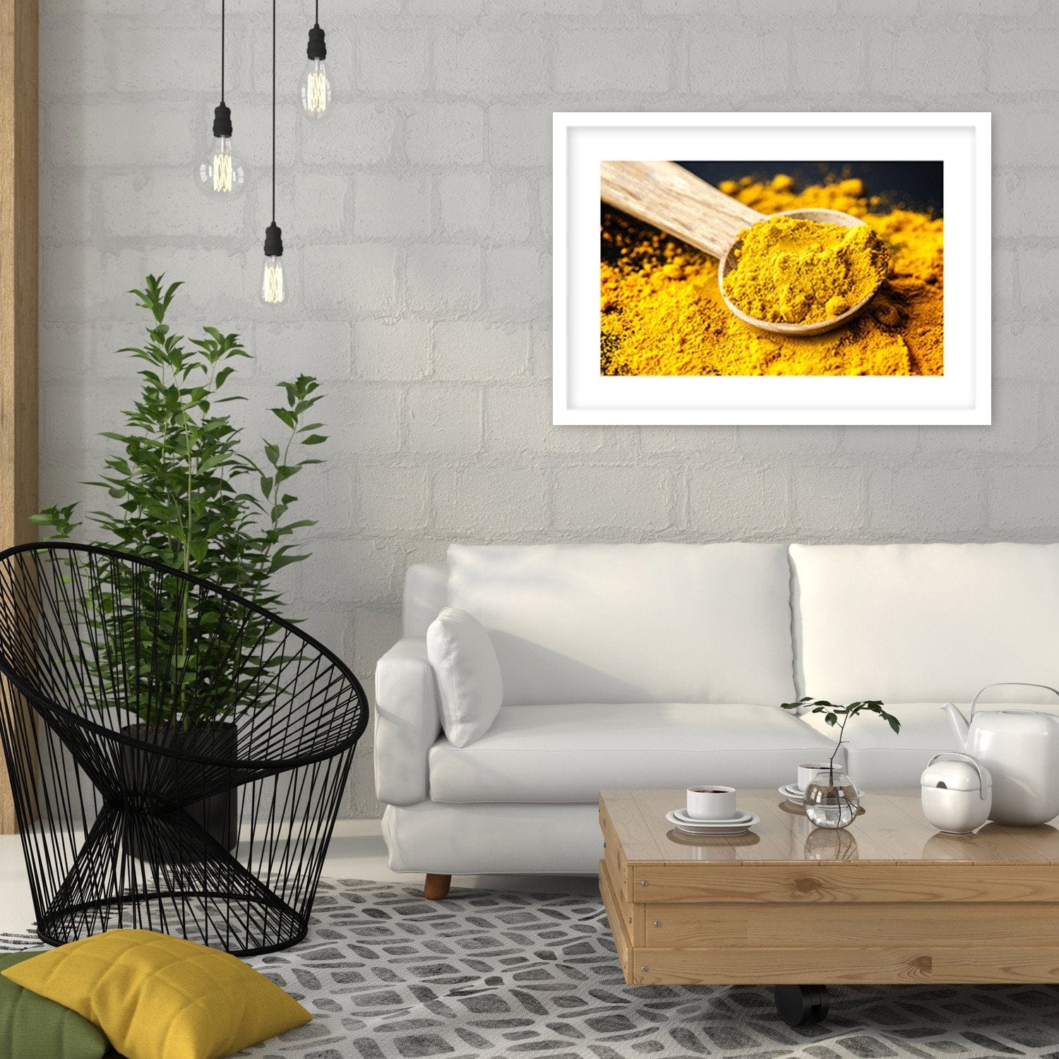 Glezna baltā rāmī - Turmeric Home Trends DECO