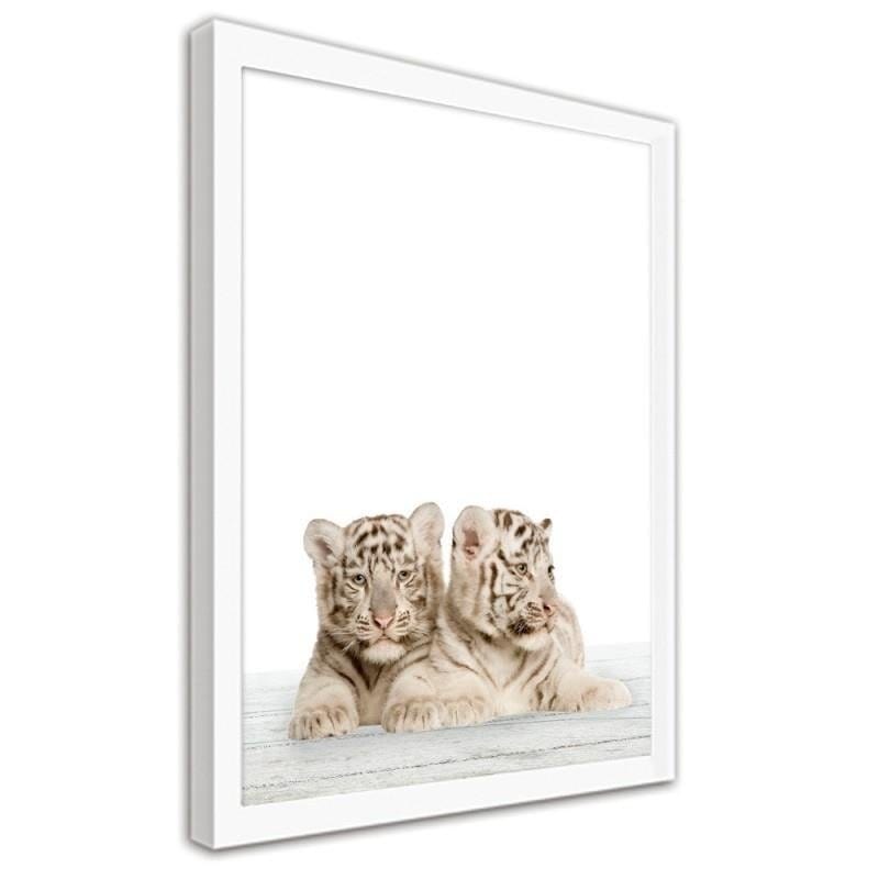 Glezna baltā rāmī - Two little white tigers. Home Trends DECO