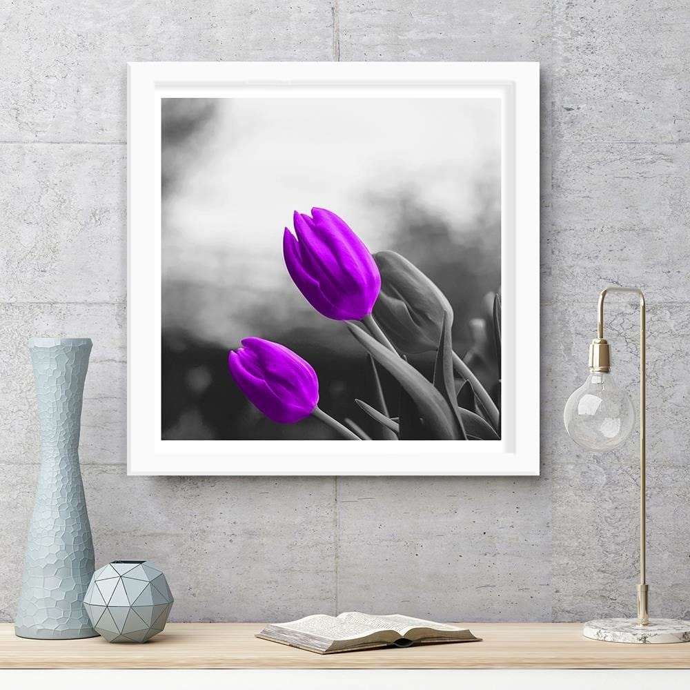 Glezna baltā rāmī - Two Purple Tulips Home Trends DECO