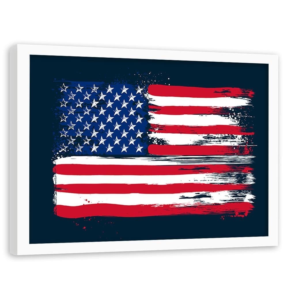 Glezna baltā rāmī - Usa Flag Home Trends DECO