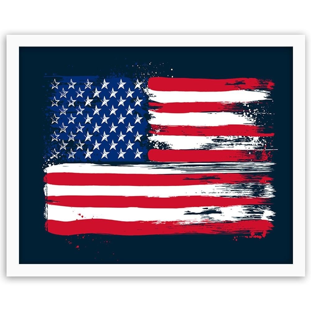 Glezna baltā rāmī - Usa Flag Home Trends DECO