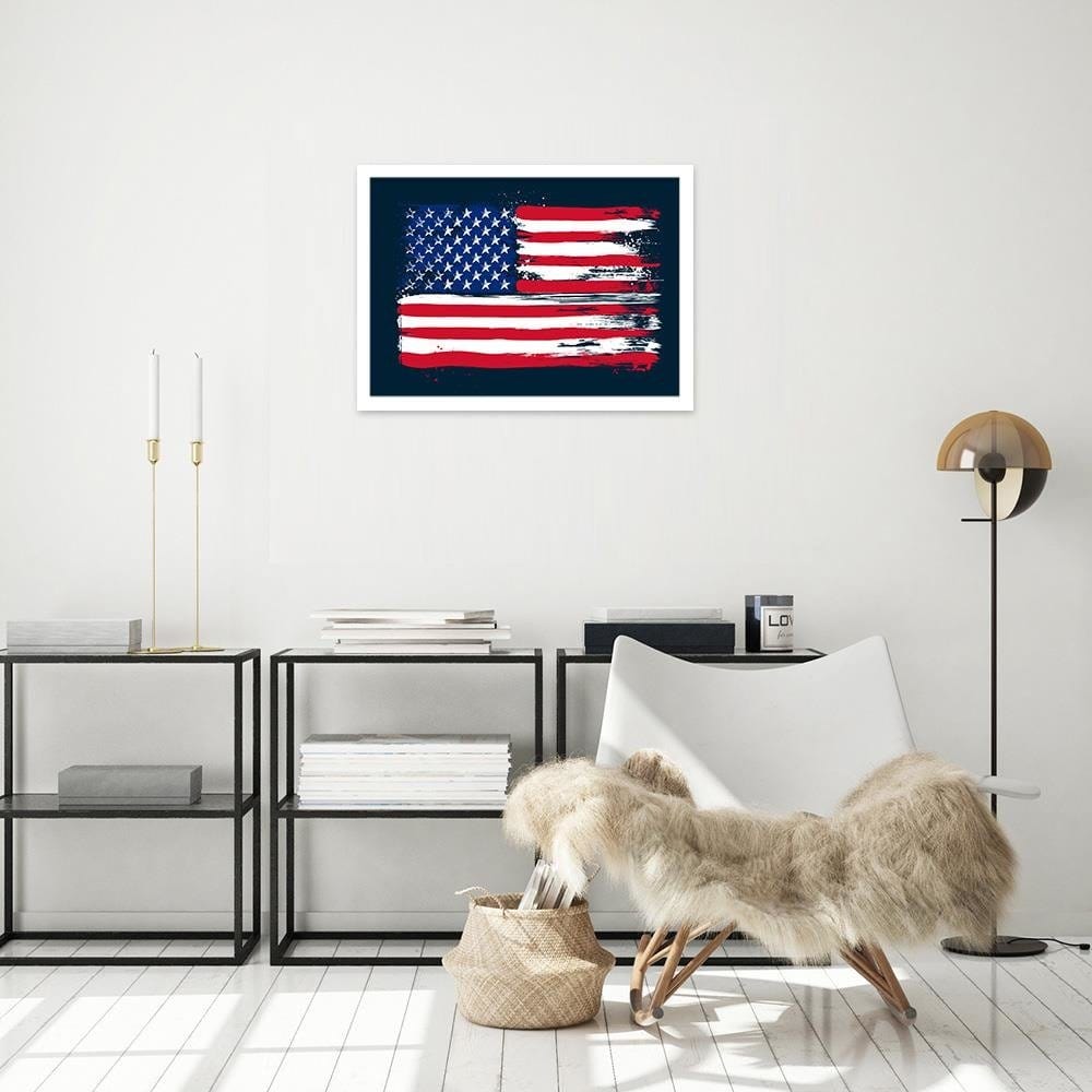 Glezna baltā rāmī - Usa Flag Home Trends DECO