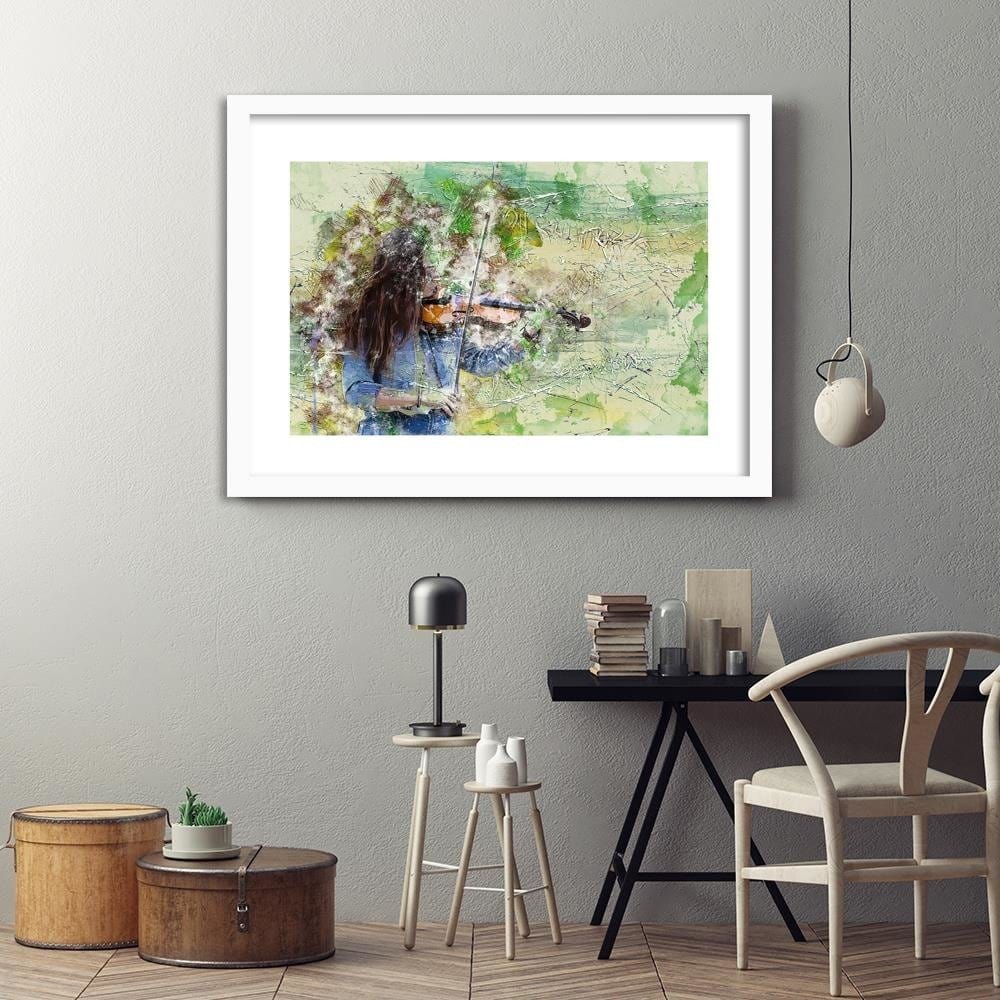 Glezna baltā rāmī - Violinist Abstraction Home Trends DECO