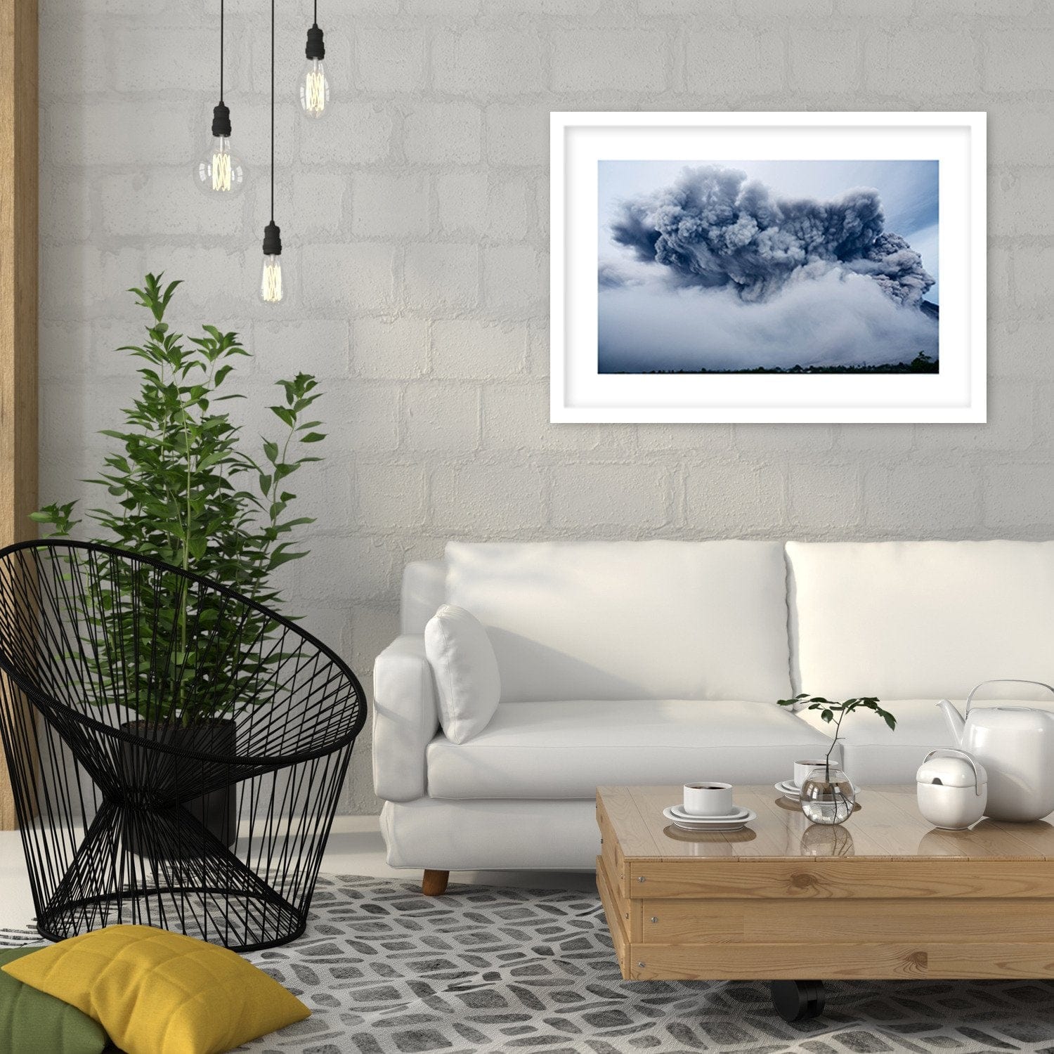 Glezna baltā rāmī - Volcano Explosion Home Trends DECO