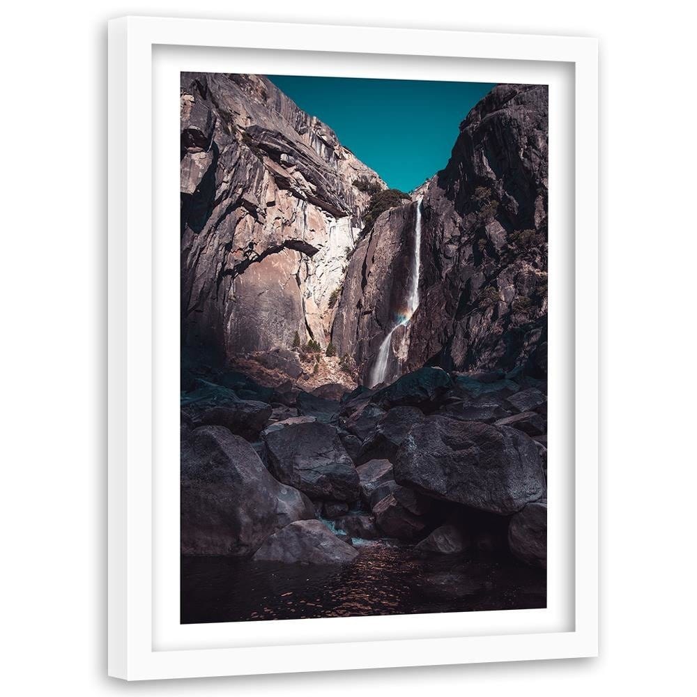 Glezna baltā rāmī - Waterfall Among High Rocks Home Trends DECO
