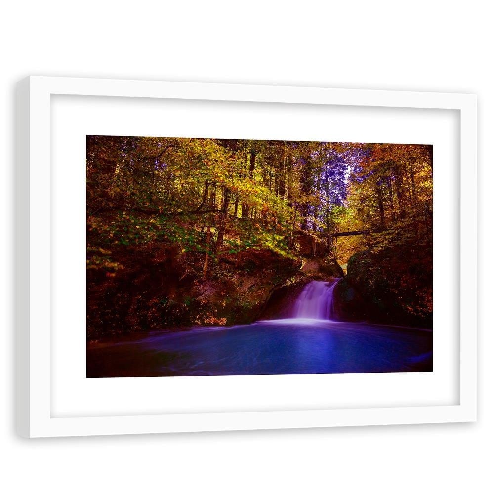 Glezna baltā rāmī - Waterfall And Autumn Trees 3 Home Trends DECO