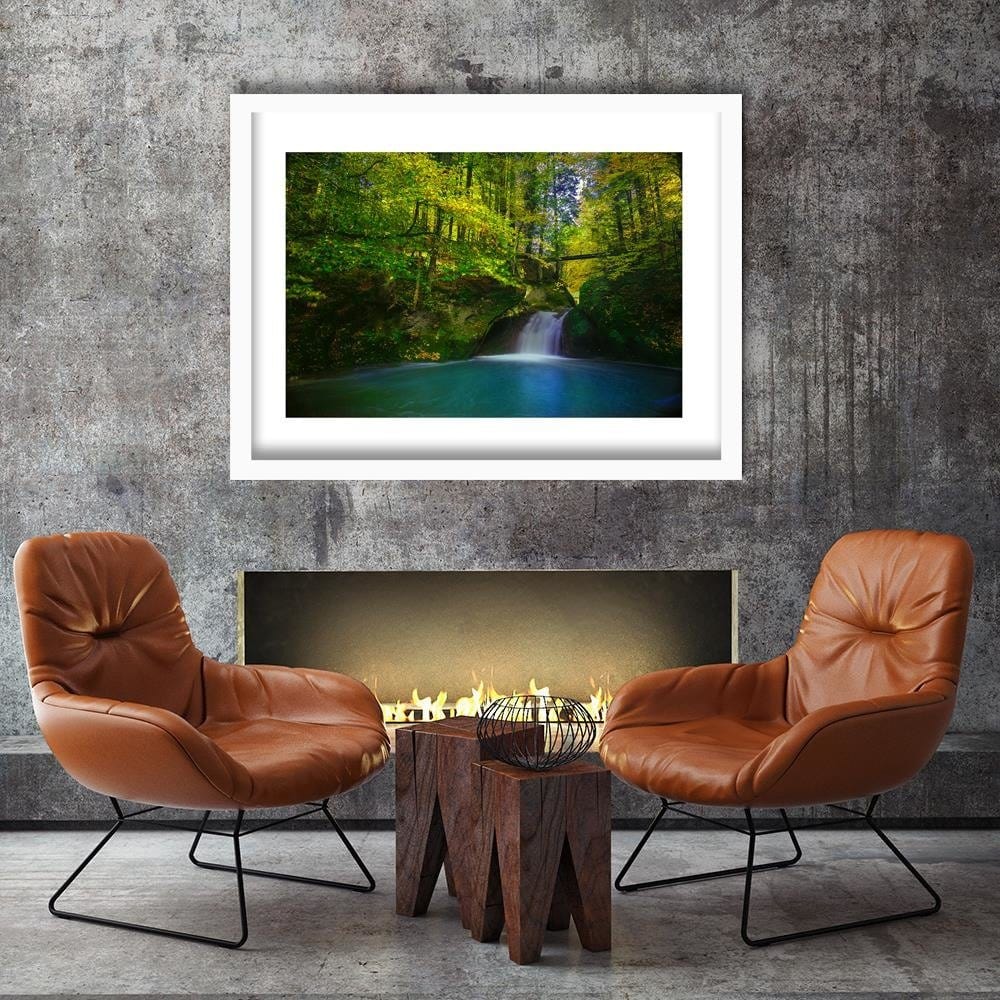 Glezna baltā rāmī - Waterfall And Autumn Trees 4 Home Trends DECO
