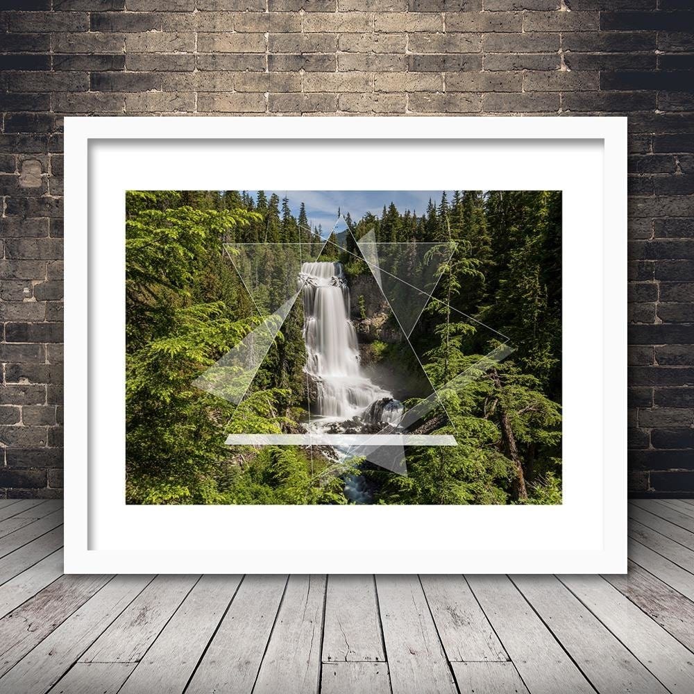 Glezna baltā rāmī - Waterfall And Geometric Figures 1 Home Trends DECO