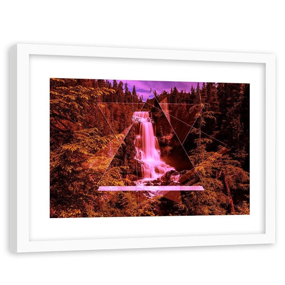 Glezna baltā rāmī - Waterfall And Geometric Shapes 2 Home Trends DECO