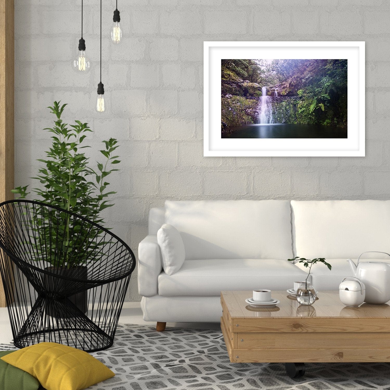 Glezna baltā rāmī - Waterfall In The Forest Home Trends DECO