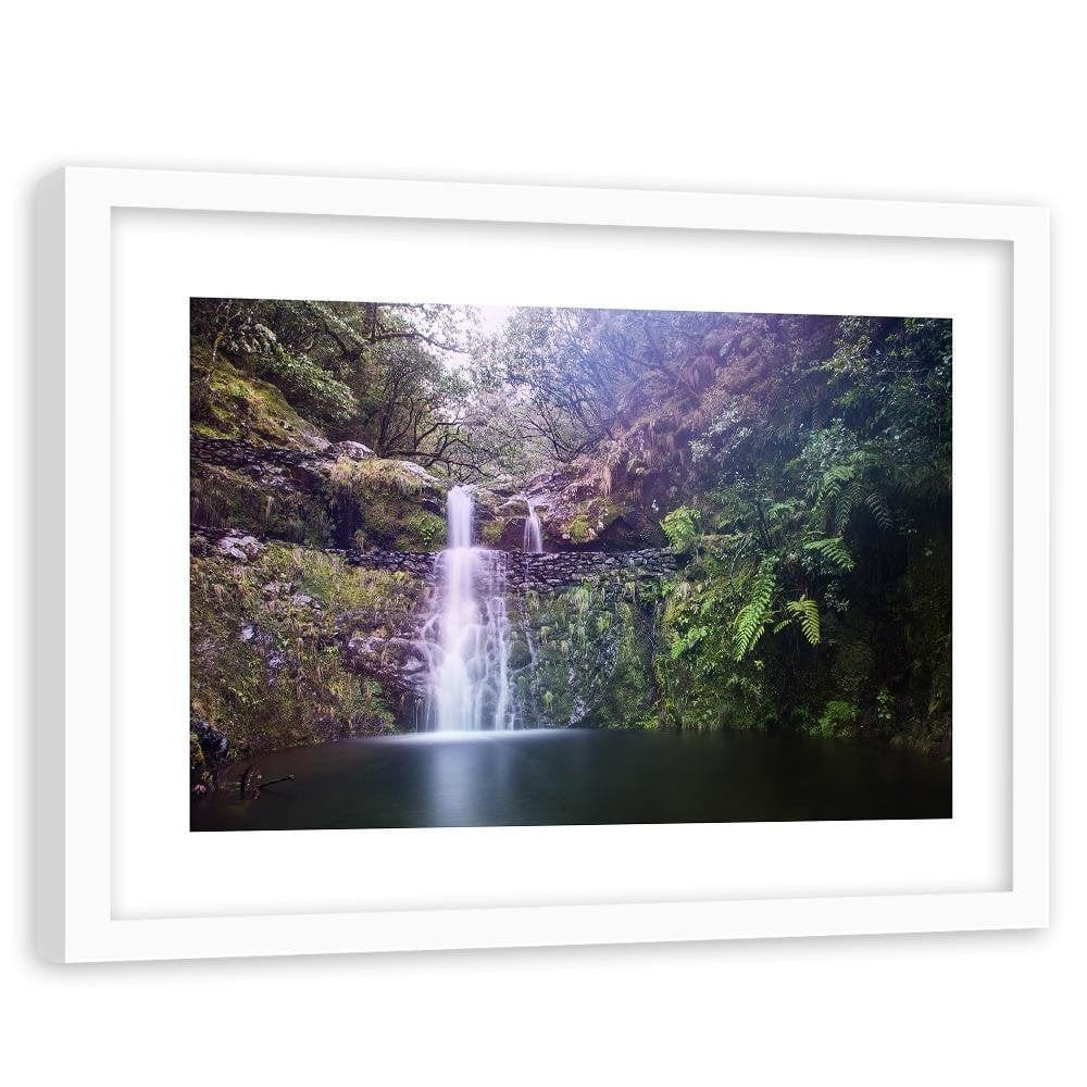 Glezna baltā rāmī - Waterfall In The Forest Home Trends DECO
