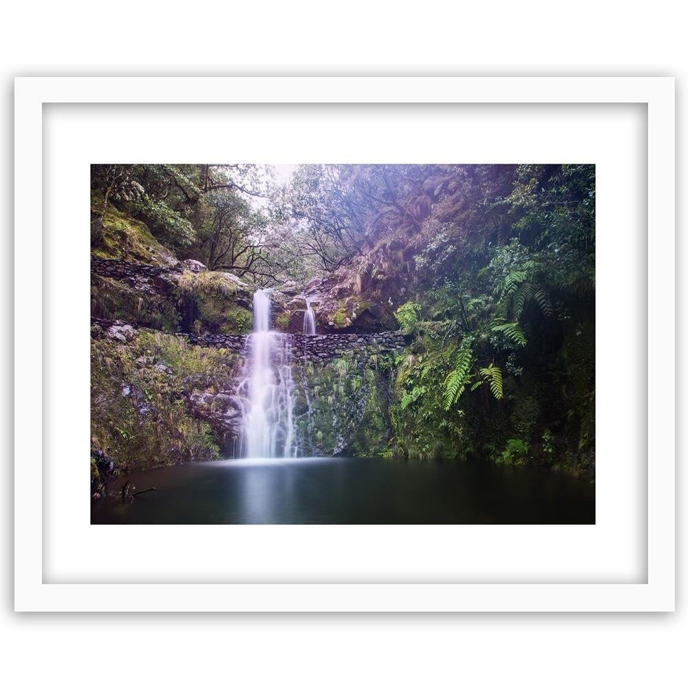 Glezna baltā rāmī - Waterfall In The Forest Home Trends DECO