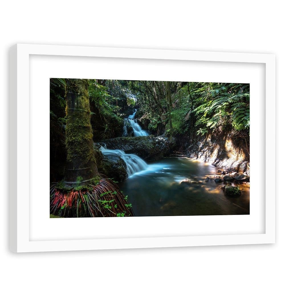 Glezna baltā rāmī - Waterfall In The Tropics Home Trends DECO