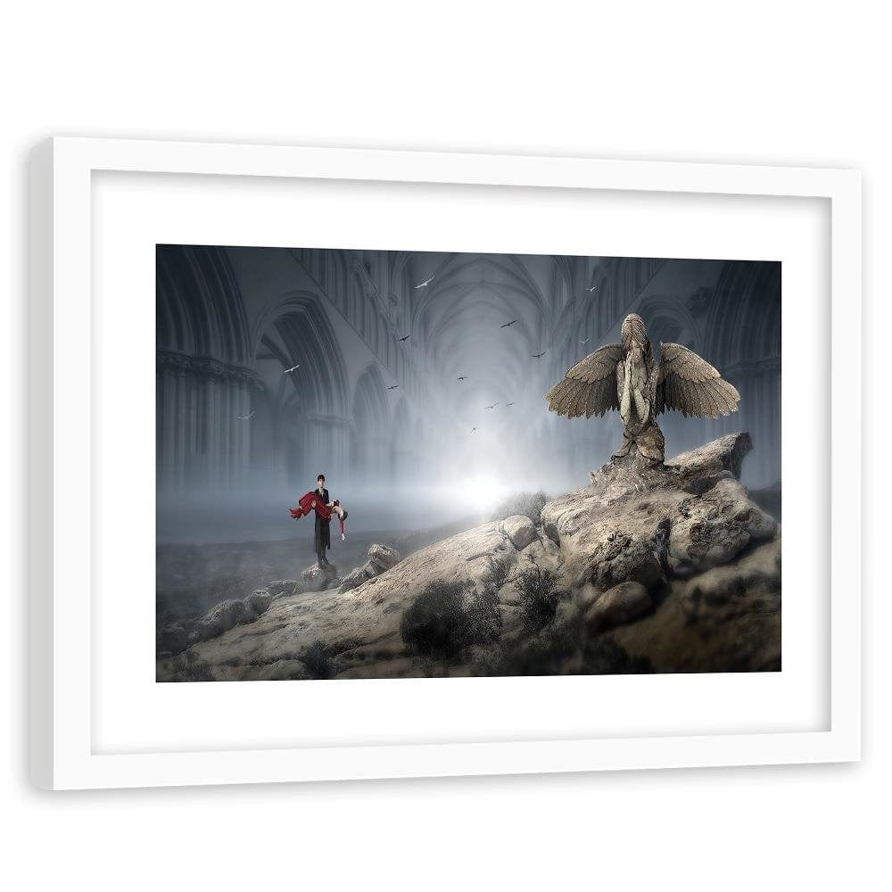 Glezna baltā rāmī - Weeping Angel On The Rock Fantasy Home Trends DECO