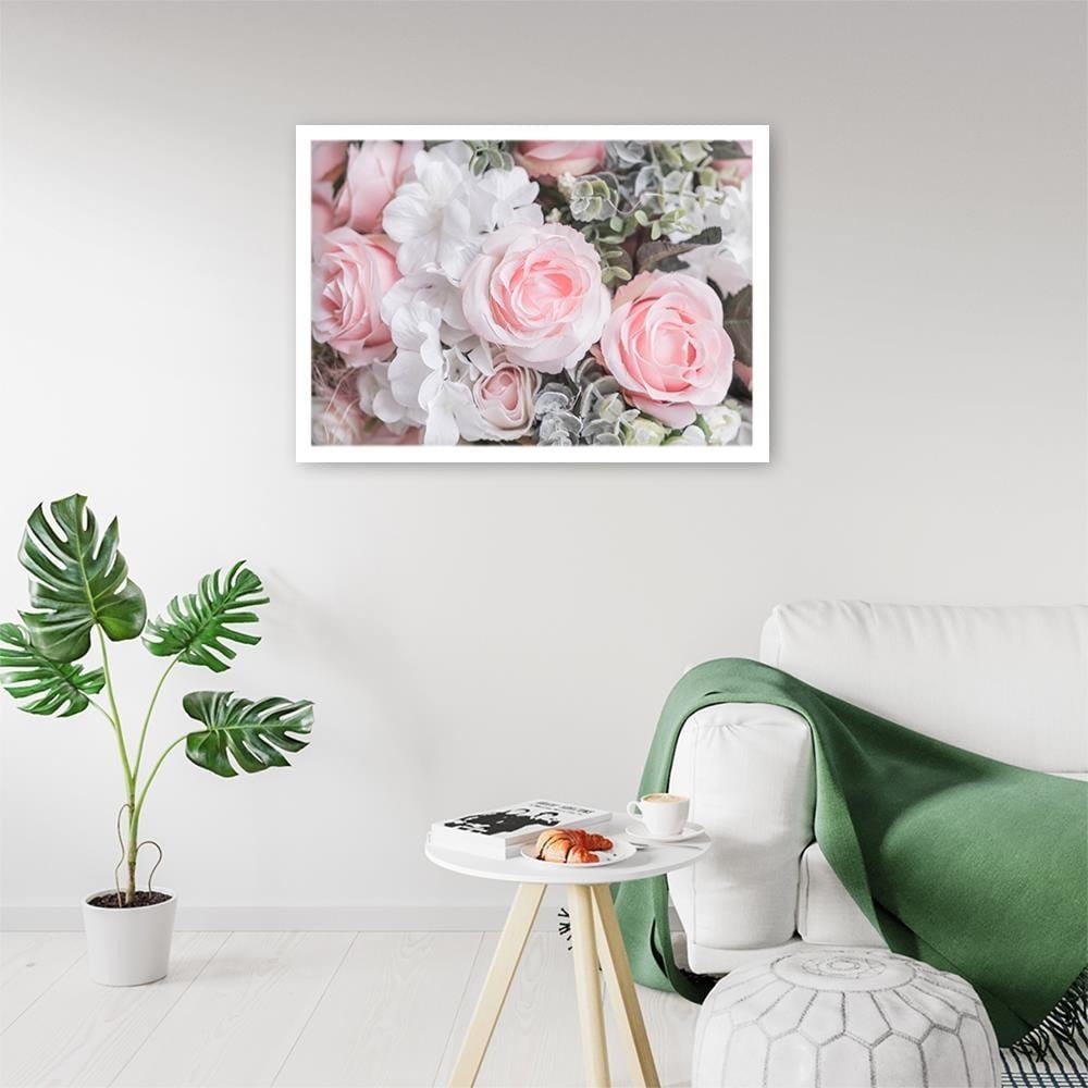 Glezna baltā rāmī - White And Pink Flowers Home Trends DECO
