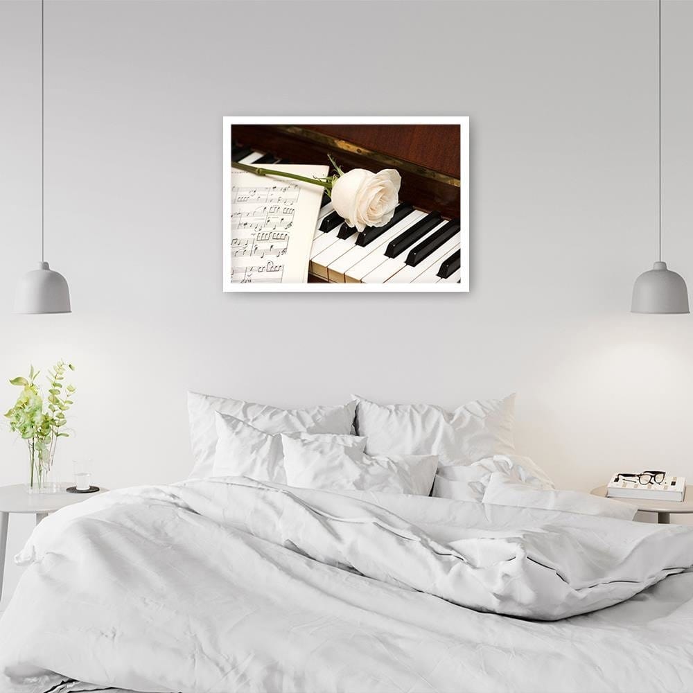 Glezna baltā rāmī - White Rose On The Piano Home Trends DECO