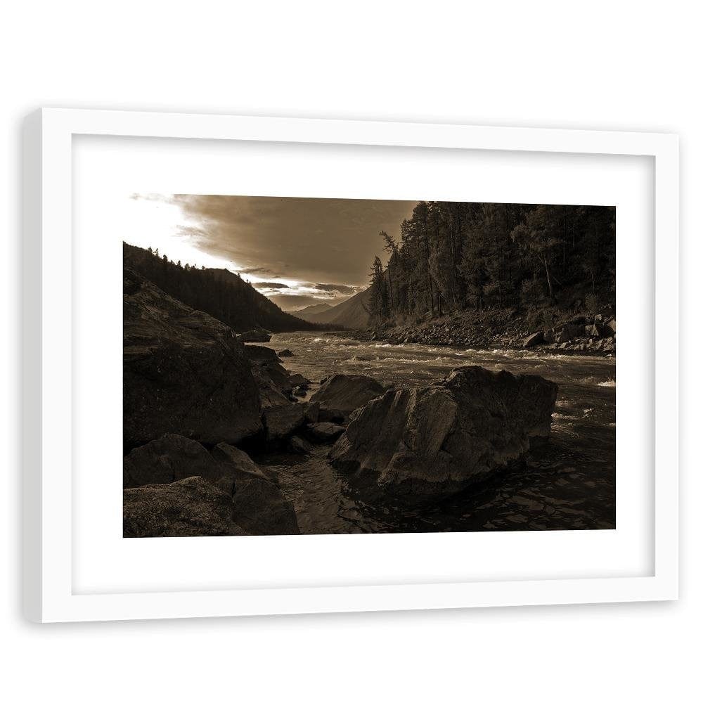 Glezna baltā rāmī - Wild River In The Mountains 1 Home Trends DECO