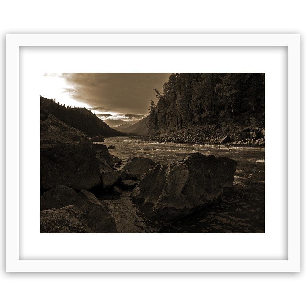 Glezna baltā rāmī - Wild River In The Mountains 1 Home Trends DECO
