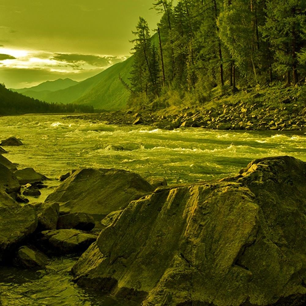 Glezna baltā rāmī - Wild River In The Mountains 3 Home Trends DECO