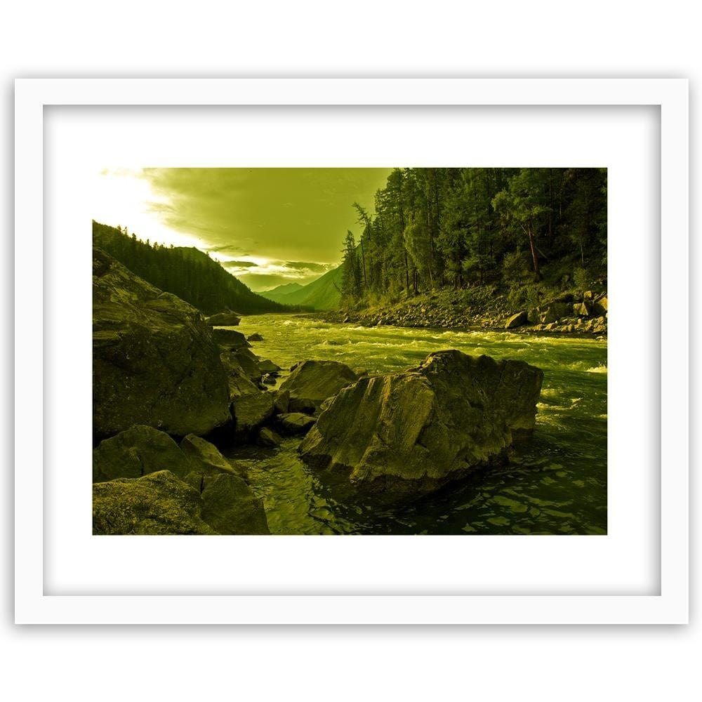 Glezna baltā rāmī - Wild River In The Mountains 3 Home Trends DECO