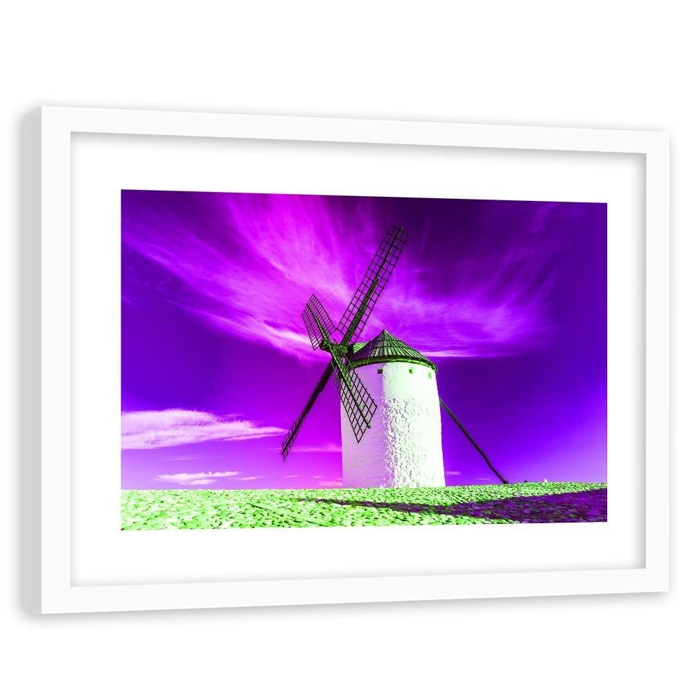 Glezna baltā rāmī - Windmill And Purple Sky Home Trends DECO